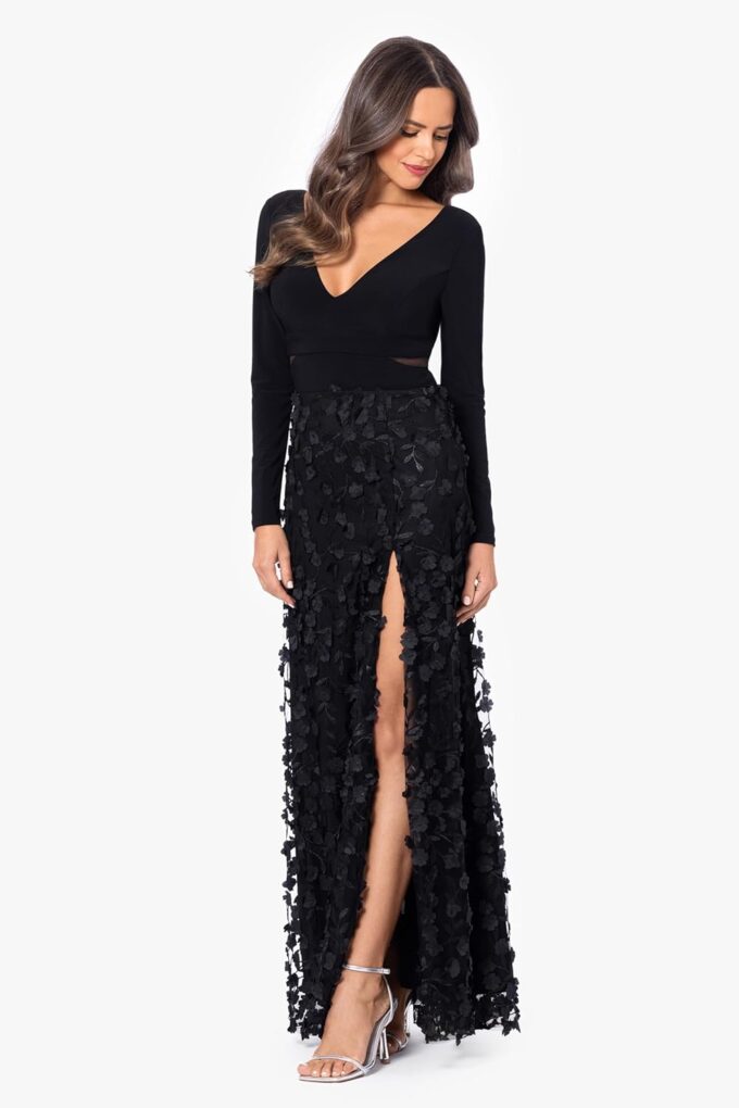Xscape Women's Long Sleeve V-Neck Floral Skirted Gown – Bild 2