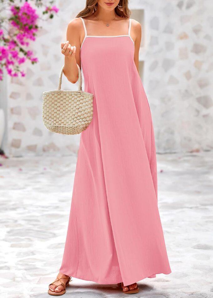 KIRUNDO Women Summer Maxi Sundress 2025 Boho Spaghetti Strap Sleeveless Casual Loose Flowy A Line Beach Vacation Dress – Bild 7