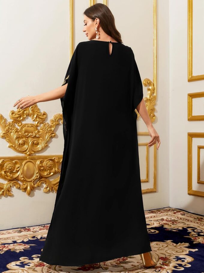 Abaowedding Black Kaftan Maxi Dress for Women – Gold Embroidery, V-Neck, and Side Slit Design – Bild 4