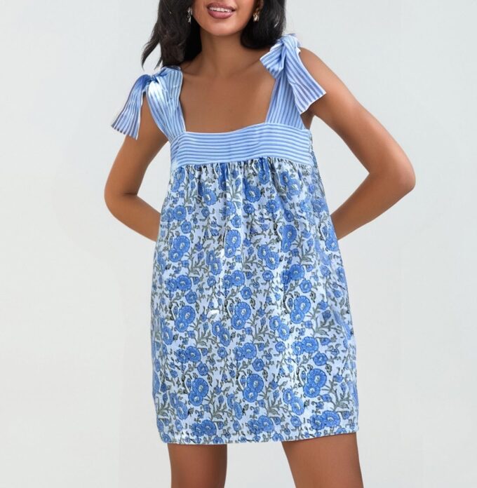 Women Y2k Tie Shoulder Mini Dress Sleeveless Flowy Babydoll Dress Boho Floral Aline Short Sundress – Bild 3