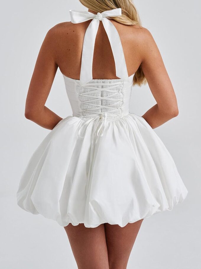 Women's Sleeveless Halter Corset Mini Dress Tie Up Backless Bubble Party Dress for Beach Club Streetwear – Bild 5