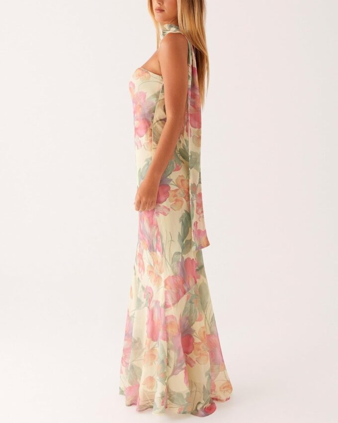 Women Strapless Floral Dress with Sarf Mesh Tube Maxi Dress Summer Cocktail Wedding Guest – Bild 4