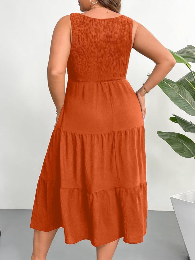 RWJ Plus Size Summer Sleeveless Tank Dress for Women 2025 Smocked Casual Loose Sundress Flowy Beach Tiered Long Midi Dresses – Bild 6