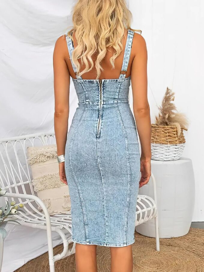 ebossy Women's Sleeveless Bodycon Denim Dress Zipper Up Side Split Casual Slim Mid Long Jean Dresses – Bild 2