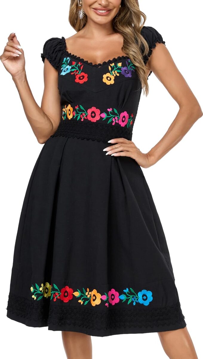 Women's Mexican Dress Embroidered Causal Lace Party Dress – Bild 2