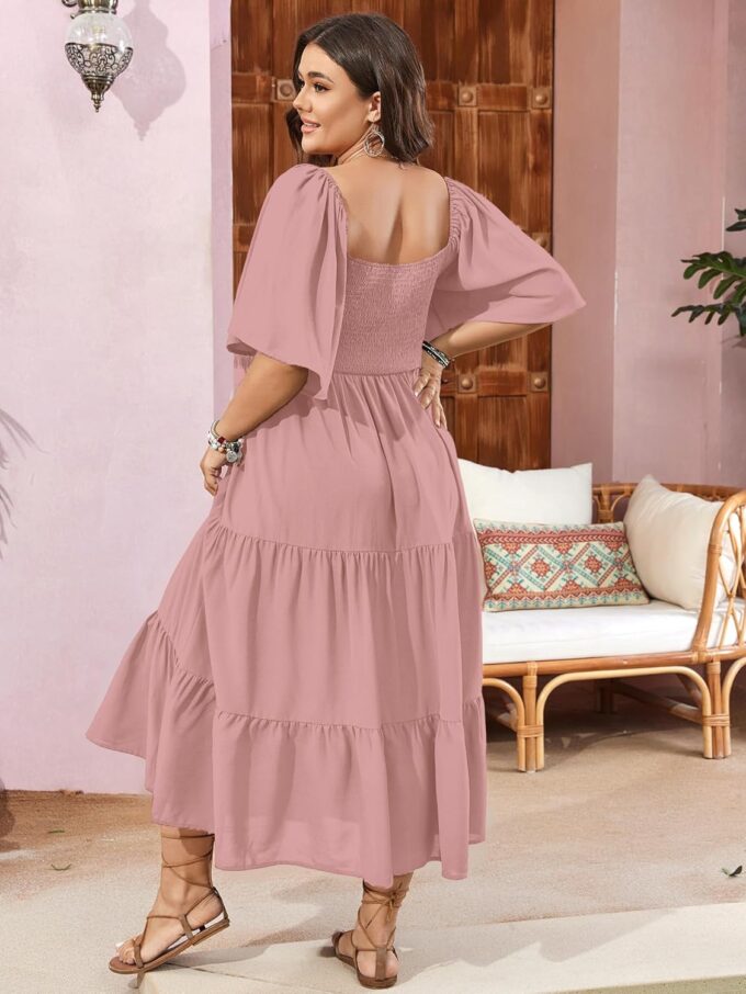 SCOMCHIC Women's Plus Size Flowy Maxi Dress Flutter Short Sleeve Boho Dress Square Neck Smocked Formal Dresses for Women – Bild 2