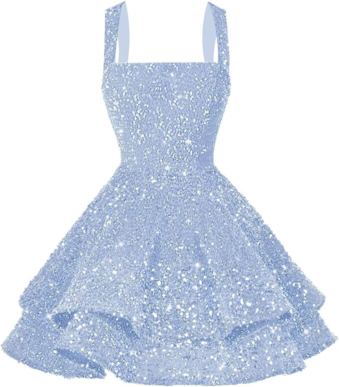 Teens Sequin Short Homecoming Dresses 16 Photo Shoot Tiered Cocktail Party Dress VS116