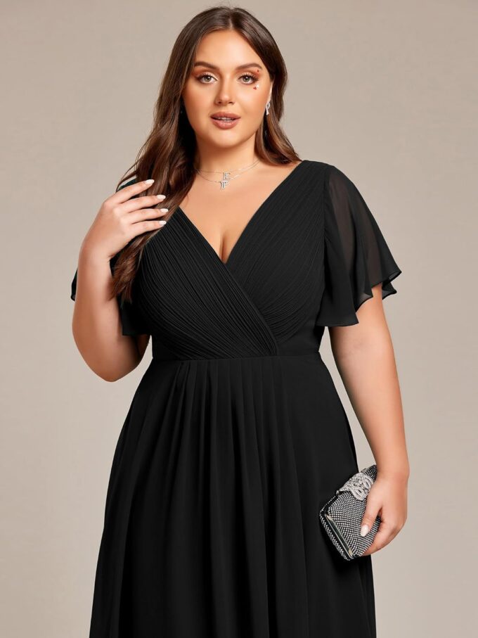 Ever-Pretty A Line V Neck Chiffon Short Sleeves High Low Knee Length Plus Size Wedding Guest Dresses for Curvy Women 01923-DA – Bild 5