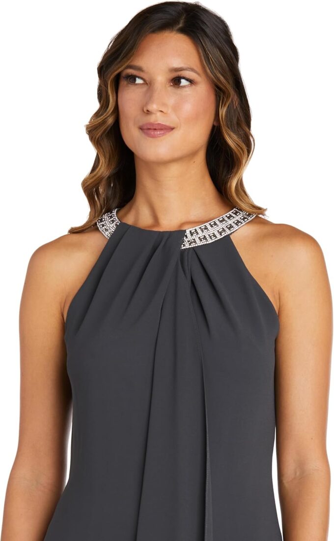 Knee Length Beaded Halter Chiffon Cocktail Dress – Bild 2