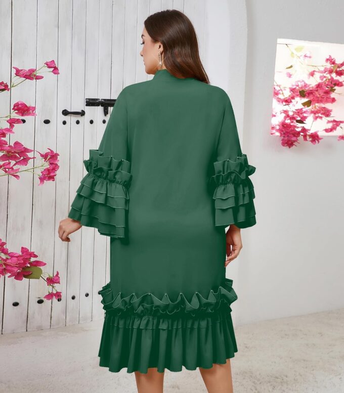 Women's Plus Size Midi Dress Ruffle Sleeve Bow Tie Neck Casual A line Swing Midi Dresses – Bild 2