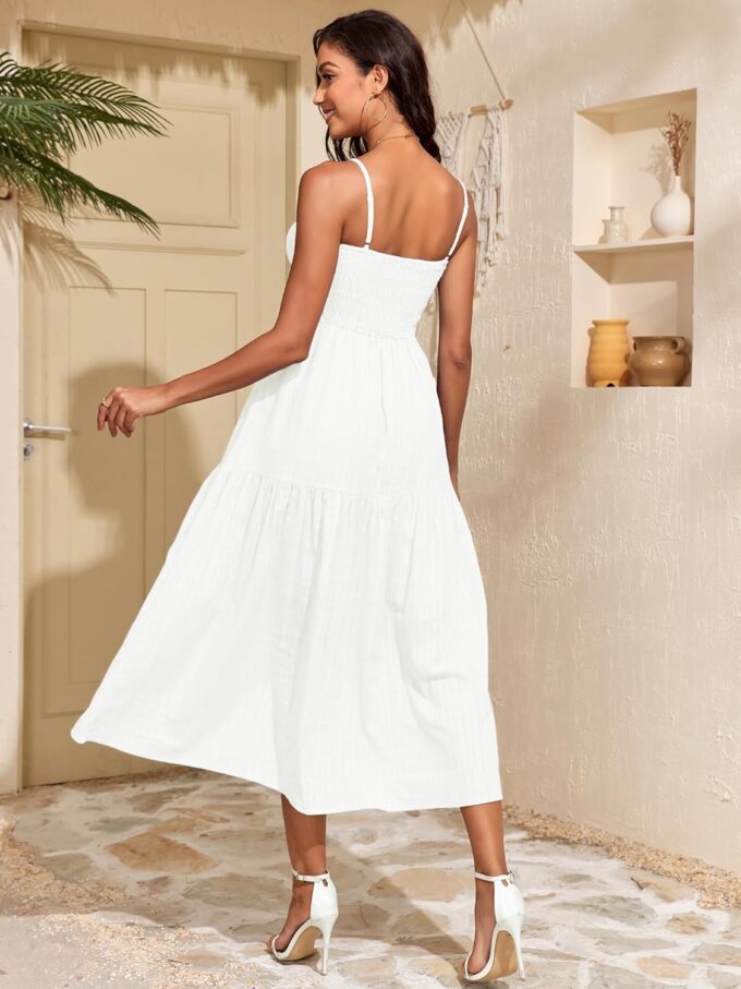 Capuffy Women's Adjustable Spaghetti Straps Smocked Maxi Dress Tiered Skirt Pleated Boho Summer Dress Long Beach Sundress 379 – Bild 6