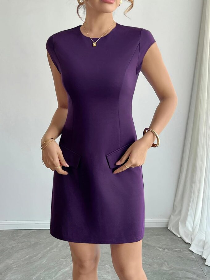RANPHEE Women's Elegant Crew Neck Cap Sleeve Pencil Dress Ladies Spring Summer Semi Formal Graduation Party Dresses – Bild 2