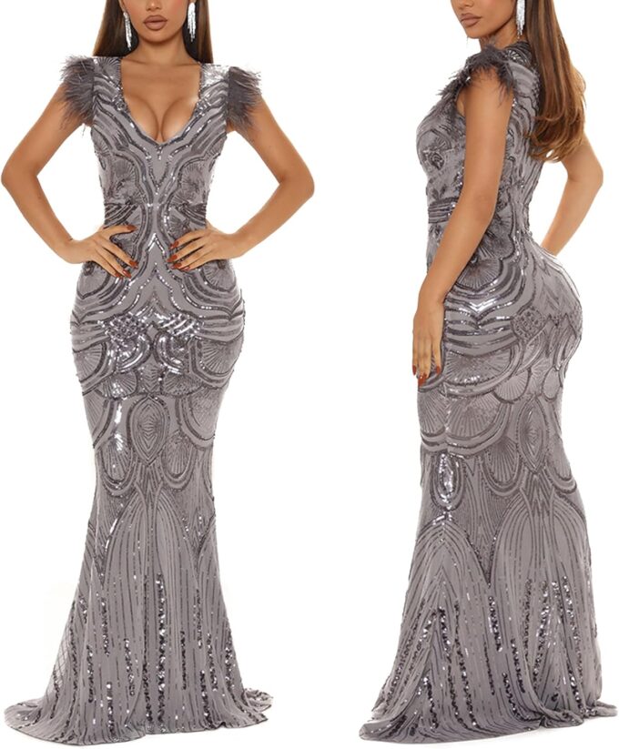 PORRCEY Women's Sexy Elegant Sparkly Sequins Evening Dress Party Club Night Outfits – Bild 3