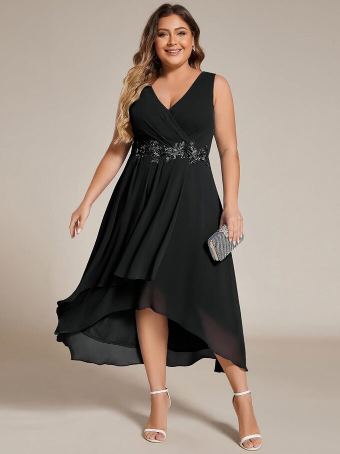 Ever-Pretty Women's Summer Chiffon Sleeveless V Neck Applique Plus Size High Low Formal Wedding Guest Dresses 41926-DA – Bild 3