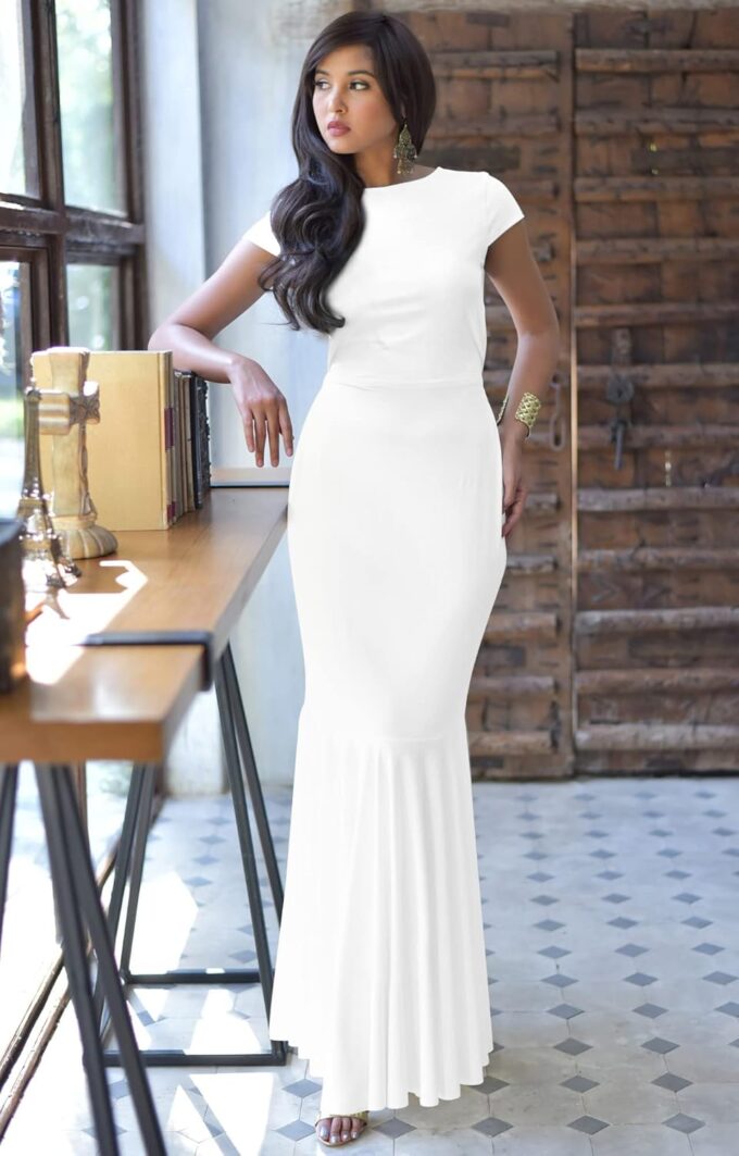 KOH KOH Womens Long Cap Sleeve Elegant Formal Sexy Evening Cocktail Maxi Dress – Bild 3