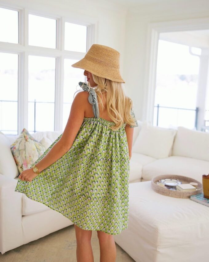 Womens Boho Floral Mini Dress Summer Cottagecore Striped Flowy Smocked Spaghetti Strap Coquette Vacation Sundresses – Bild 4