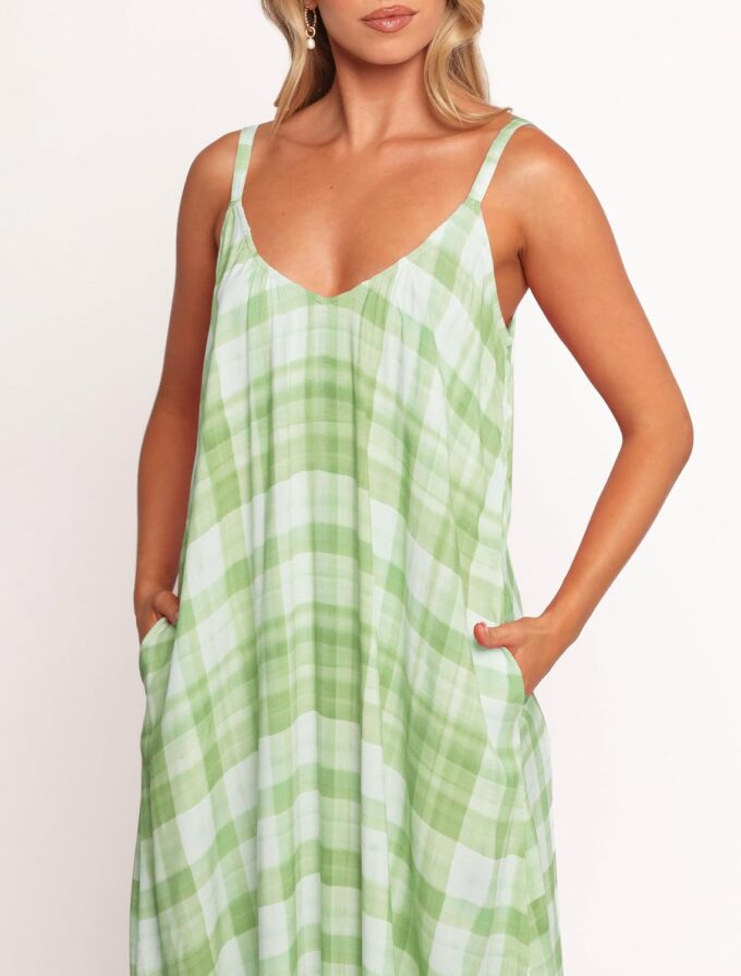 Spaghetti Strap Dresses for Women Plaid V Neck Maxi Sundress Beach Long Dress with Pockets – Bild 2