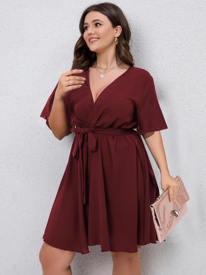 SCOMCHIC Women's Plus Size Summer Dresses Short Sleeve Wrap V Neck A Line Skater Mini Short Dress XL-4XL – Bild 3
