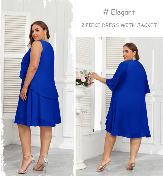 Hanna Nikole Womens Plus Size Dress with Jacket 2 Piece Wedding Guest Dresses Flowy Mother of The Bride Dress – Bild 2