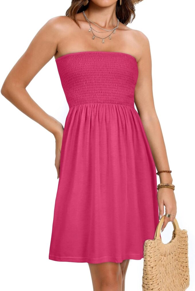 elescat Summer Dresses for Women Strapless Casual Beach Cover Ups Tube Top Sundress – Bild 4