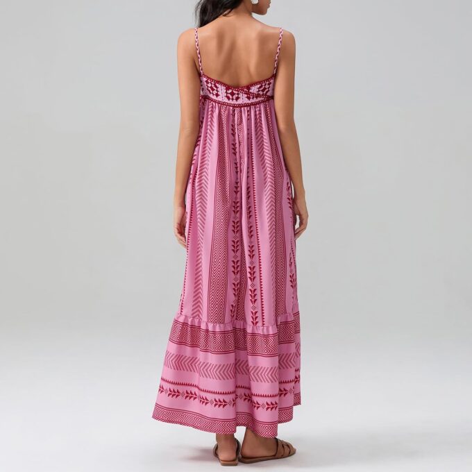 Aopwsrlyi Women's Crochet Maxi Dress Sleeveless Backless Spaghetti Strap Summer Dress Tassel Geometric Pattern Patchy Dress – Bild 5