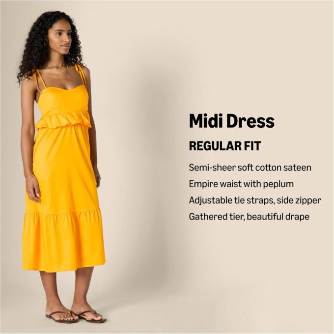 Amazon Essentials Women's Fit and Flare Cotton Sateen Empire Waist Midi Ruffle Dress – Bild 2
