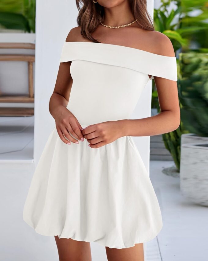 PRETTYGARDEN Women Summer Sexy Off Shoulder Bubble Dress 2025 Knit and Woven Cocktail Party Mini Dresses with Pockets – Bild 3