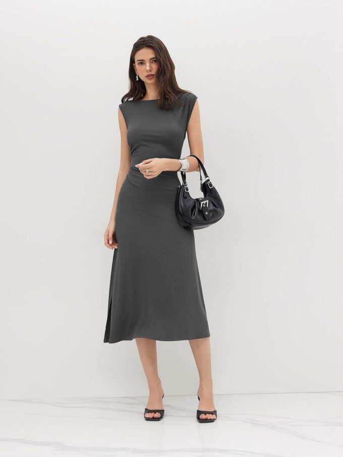 CIDER Womens Summer Dresses Sleeveless Semi Formal Midi Dress Boat Neck Ruched A Line Split Elegant Dress – Bild 4