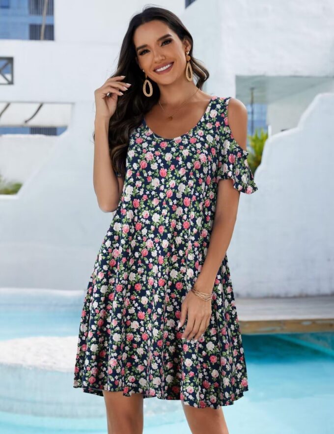 JollieLovin Womens Plus Size Short Sleeve Cold Shoulder V Neck T-Shirt Dress with Pockets – Bild 3