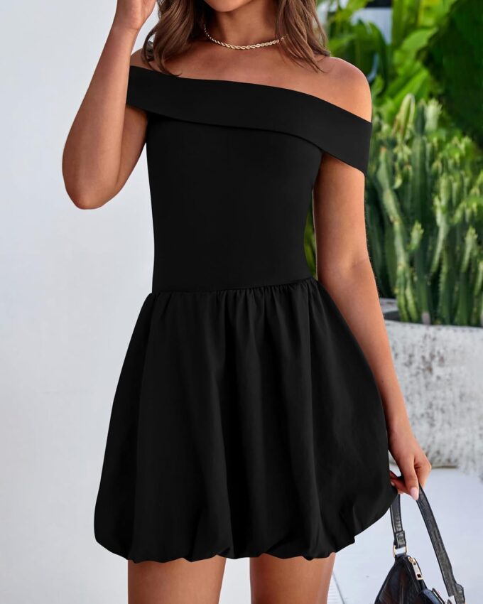 PRETTYGARDEN Women Summer Sexy Off Shoulder Bubble Dress 2025 Knit and Woven Cocktail Party Mini Dresses with Pockets – Bild 2