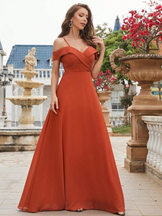 Cold Shoulder Ruched Floor Length Chiffon Bridesmaid Dress Elegant Evening Gowns Prom Dress Formal Dresses – Bild 5
