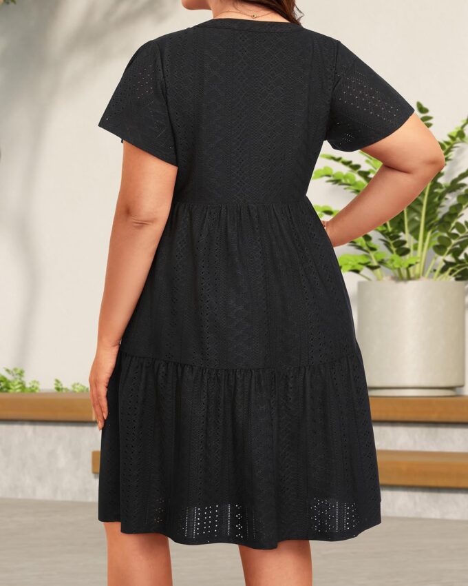 Plus Size Summer Dress - Casual Sundress Beach Short Sleeve V Neck Tiered Button Up Boho Midi Flowy Sun Dresses Women – Bild 5