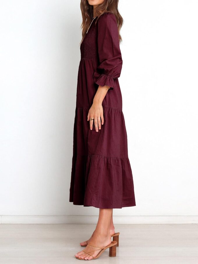 BTFBM Women Casual Long Sleeve Crew Neck Fall Dress Bohemian Relaxed Fit Floral Flowy Maxi Dresses Tiered Cocktail Dress – Bild 3