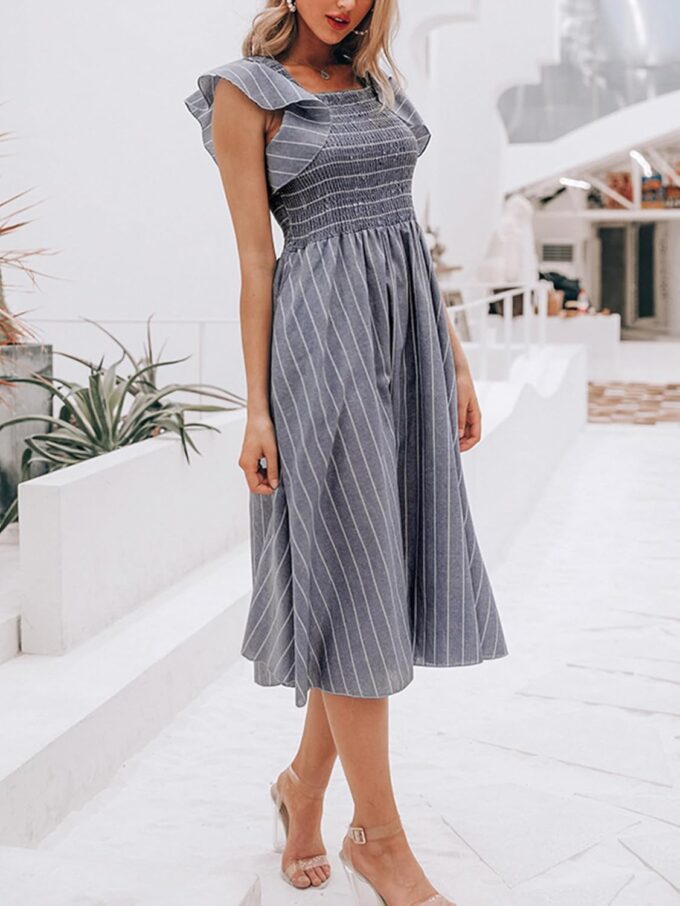 Miessial Womens Casual Summer Midi Dress Short Sleeve Smocked Linen Dresses 2025 Boho Beach Wedding Guest Dress with Pockets – Bild 3