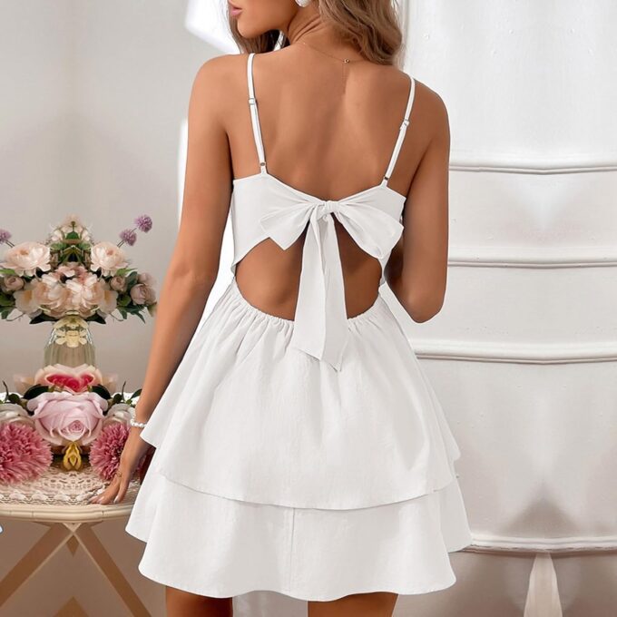 BNGD Women's Sexy V-Neck Halter Dress New Flower Backless Bow Tie Short Summer Mini Dresses – Bild 2