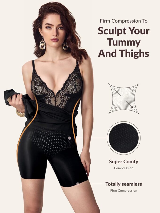 Women's Summer Built-in Bra and Shapewear Bodycon Sexy Maxi Dress with Lace Deep V-Neck and Spaghetti Straps – Bild 5