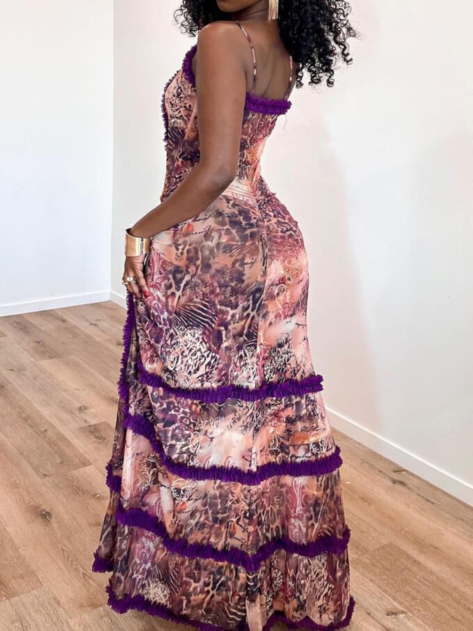 Women's Purple Sleeveless Mesh Dress Sexy Deep V Dress High Slit Maxi Mesh Club Party Dresses – Bild 2
