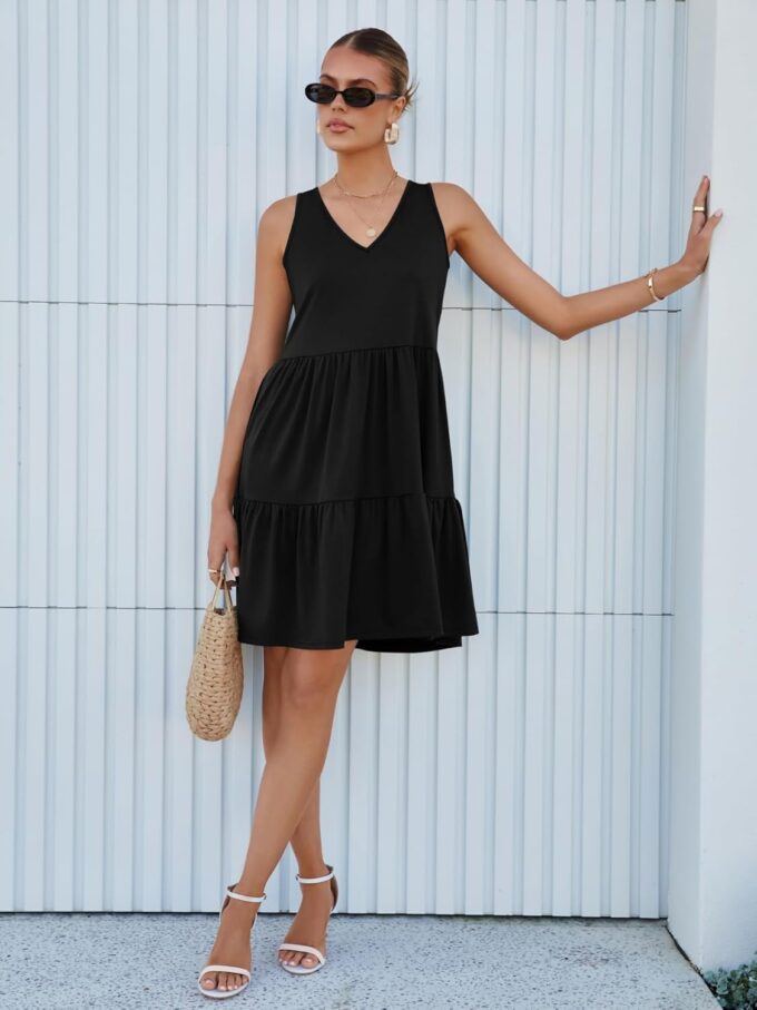 Womens Summer Dresses V Neck Tank Tiered Flowy Mini A Line Casual Sundress with Pockets – Bild 6