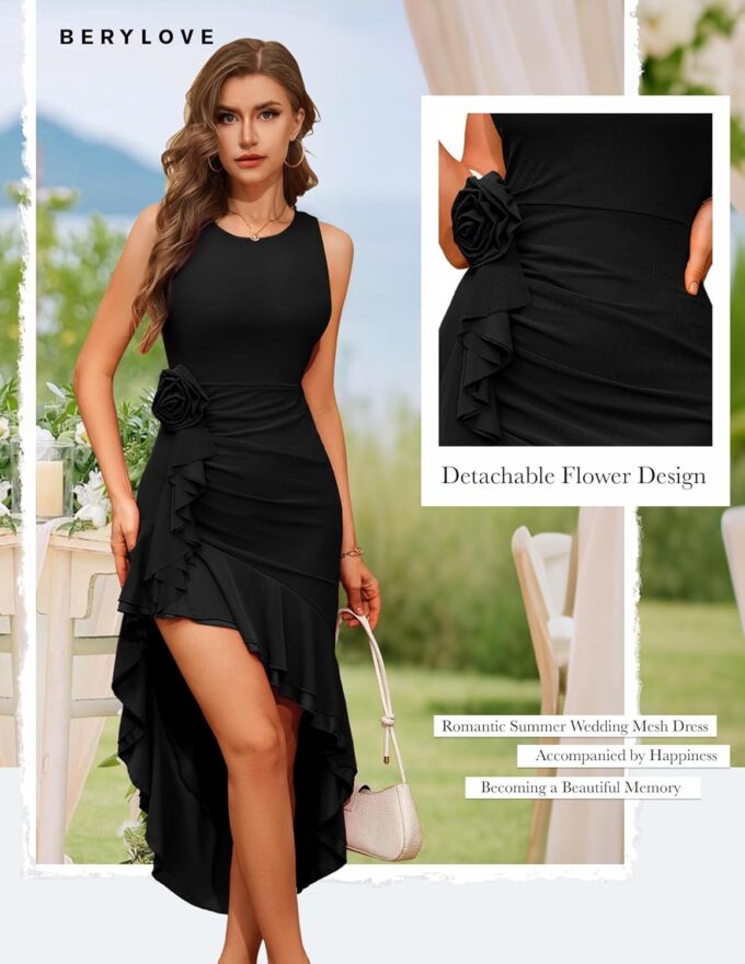 BeryLove Summer Wedding Guest Mesh Dresses Cocktail Formal Bodycon Ruffle Prom Party Beach Dress – Bild 2