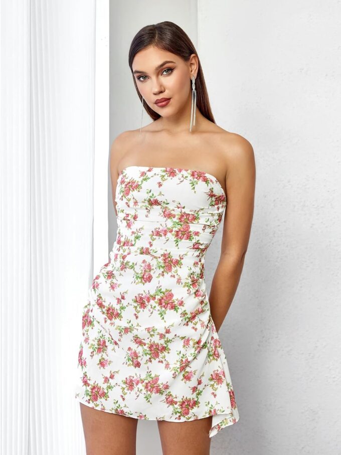 Parthea Womens Floral Dress Y2K Strapless Dresses Going Out Sexy Mini Dress for Cocktail Clubwear Party – Bild 3