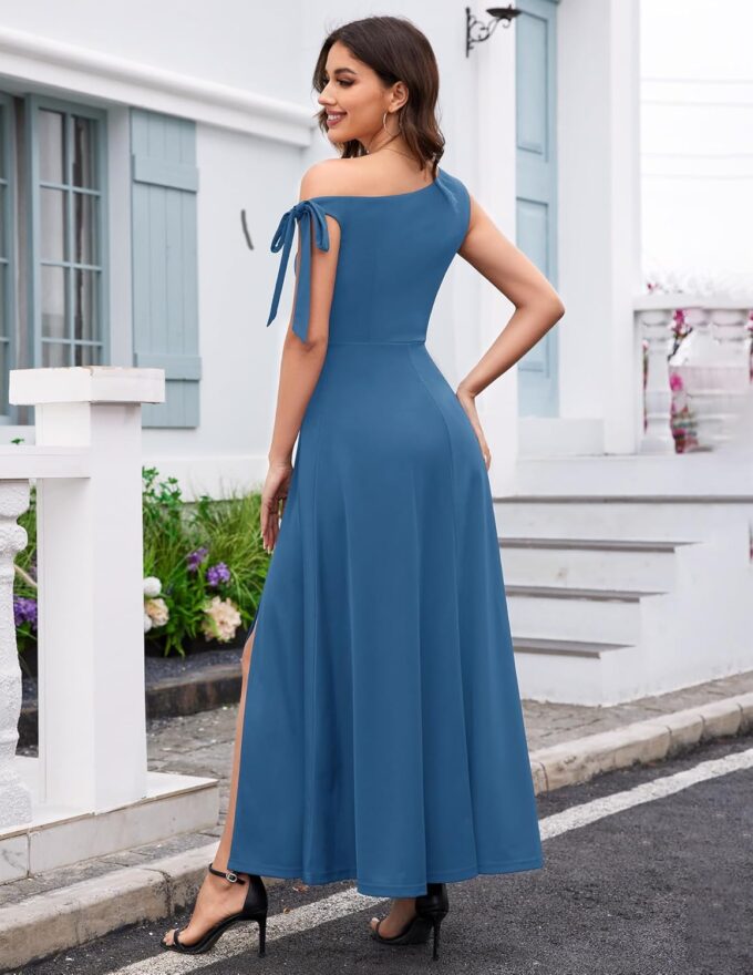 BeryLove Women's Formal Elegant Wedding Guest Dresses One Shoulder A Line Maxi Cocktail Slit Dress – Bild 4