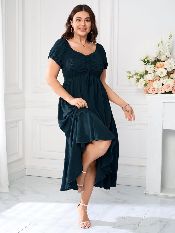 SCOMCHIC Womens Plus Size Summer Maxi Dress Ruched Front Square Neck Smocked Flowy A Line Formal Wedding Guest Dresses – Bild 4