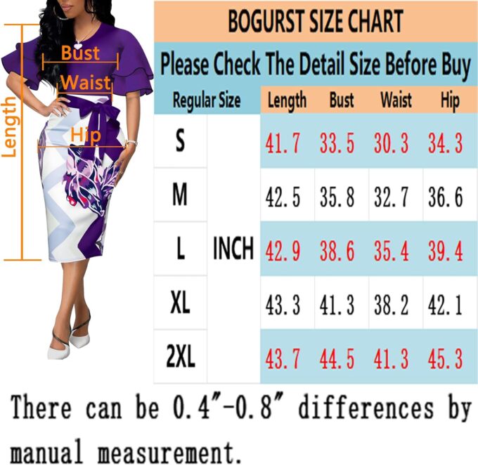 BOGURST Women Wave Short Sleeve Pencil Dress Fashion A-Line Bodycon Church Dresses – Bild 3