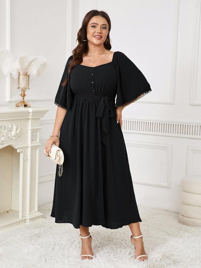 SCOMCHIC Women's Plus Size Formal Maxi Dress Summer Sweetheart Neckline 3/4 Sleeve A Line Flowy Wedding Guest Cocktail Dress – Bild 6