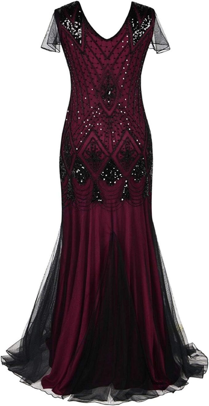 Women Evening Dress 1920s Flapper Cocktail Mermaid Plus Size Formal Gown with Long Gloves – Bild 3