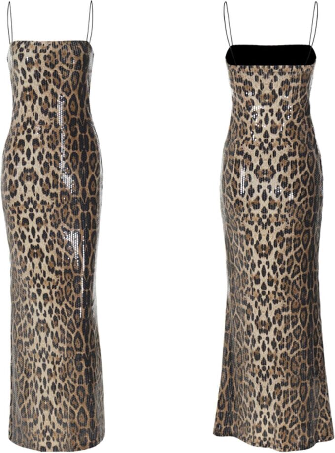 BOLLEY JOSS Women's Leopard Print Sequin Maxi Dress Glitter Sexy Bodycon Sleeveless Long Dress – Bild 7