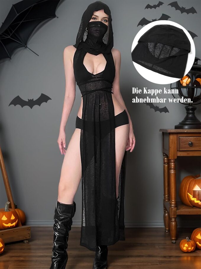 Mingnos Women Goth Dress Cutout High Slit Sheer Punk Festival Christmas Rave Outfits – Bild 3
