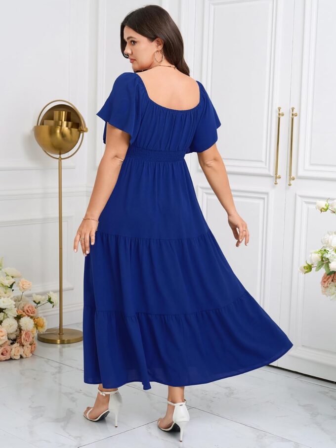 SCOMCHIC Womens Plus Size Maxi Dress Formal Short Sleeve Square Neck Smocked Side Split Flowy A Line Tiered Long Dress – Bild 6