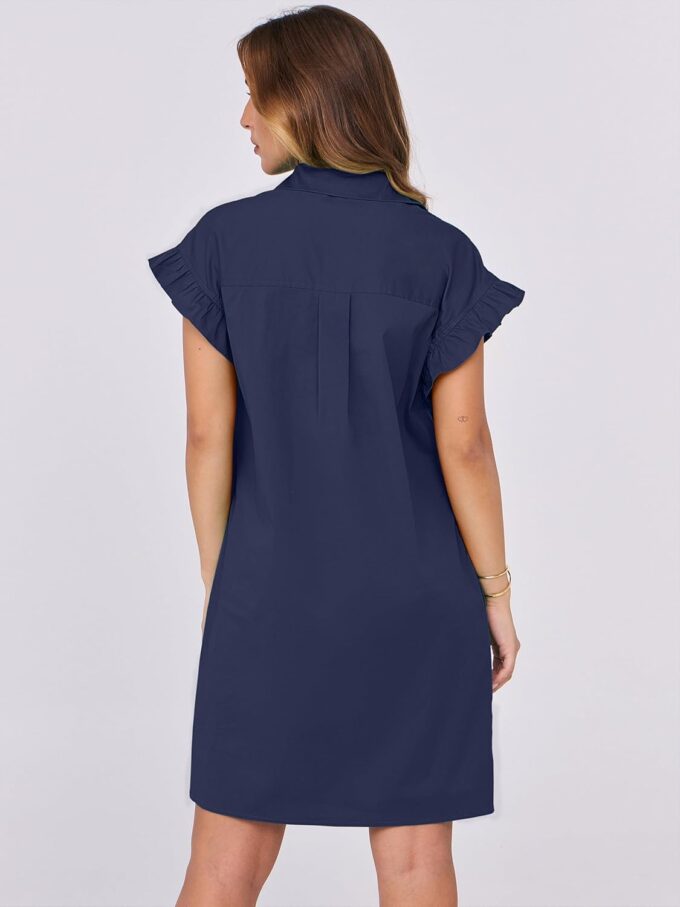 ANRABESS Womens Summer Button Down Shirt Dress Ruffle Short Sleeve Mini Dresses Loose Fit Casual Sundress with Pockets – Bild 4