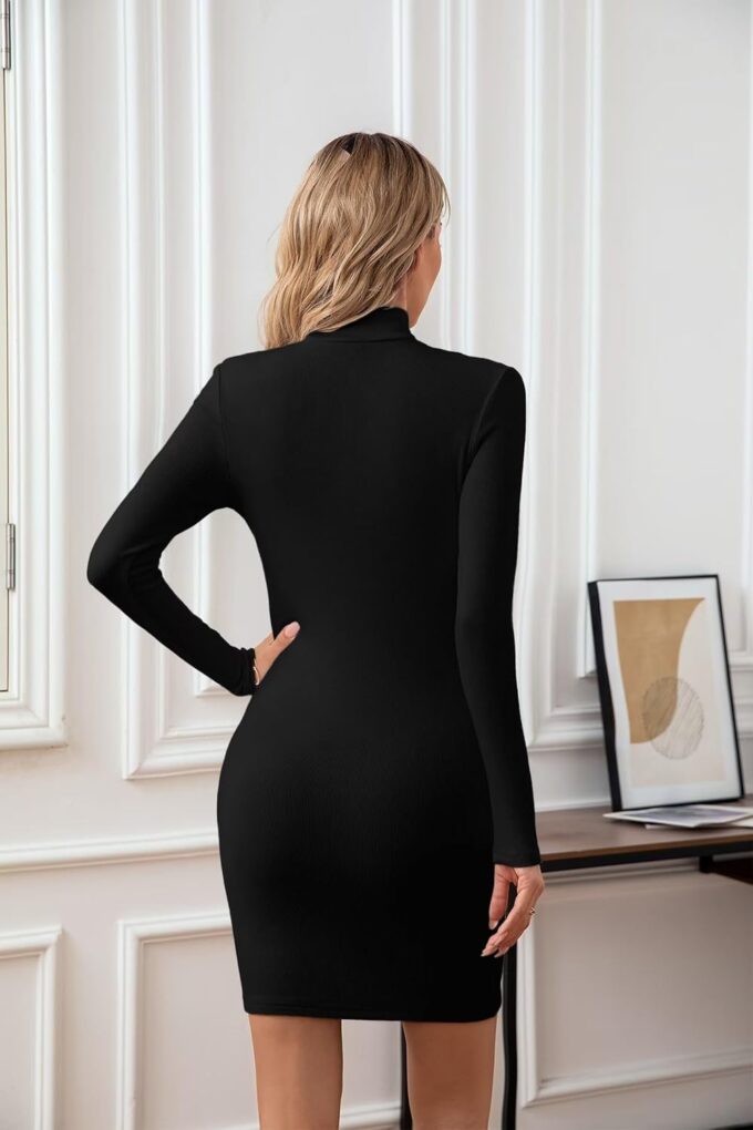 VICHYIE Women Mock Neck Ribbed Bodycon Dress Long Sleeve Mini Pencil Dresses – Bild 5